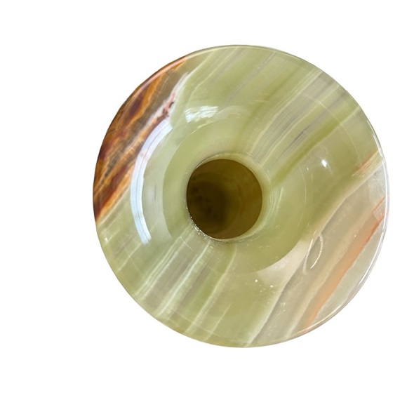 Solid Alabaster Vase Hand Turned Green and Brown Heavy 8" Tall - Picture 6 of 7